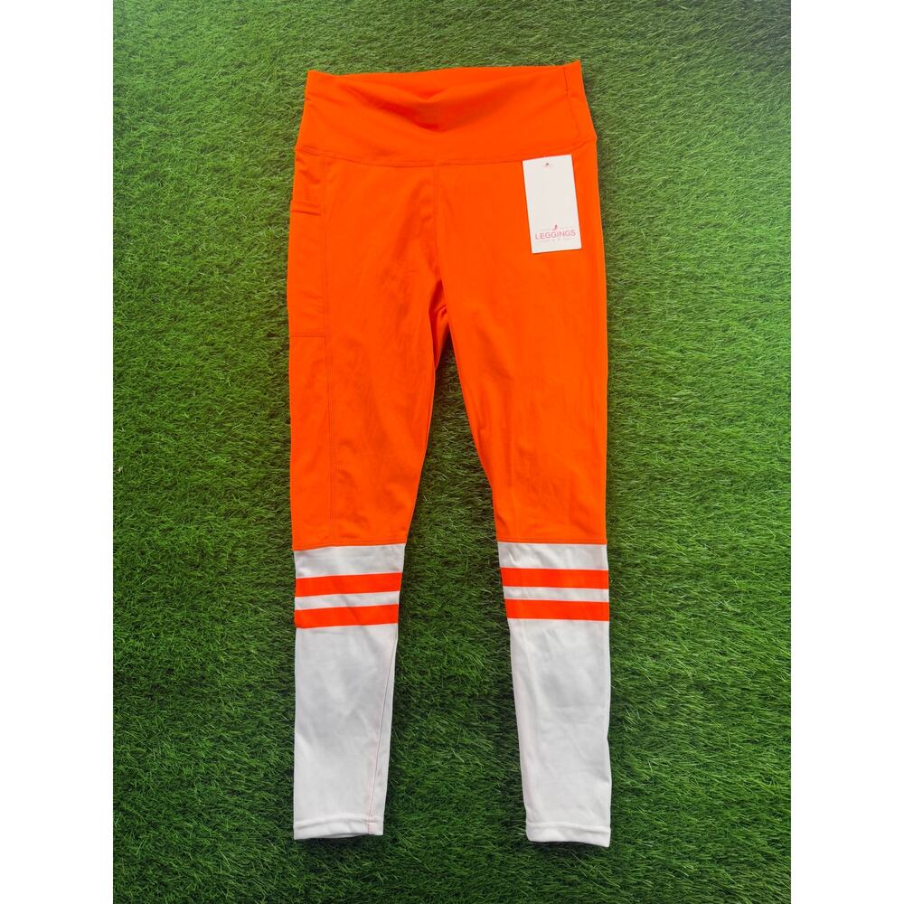 Leggings Park Women’s High Rise Orange White Stripe Activewear Leggings S/M